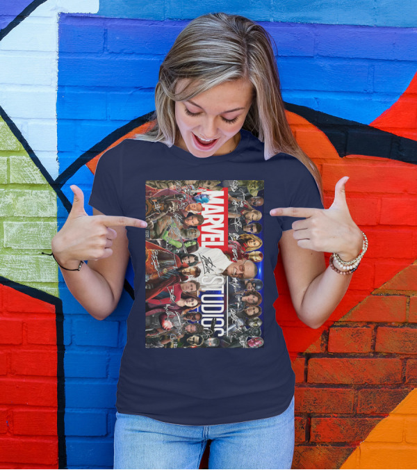 Marvel Studios Character Signatures Collage With Stan Lee And Iconic Heroes T-Shirt