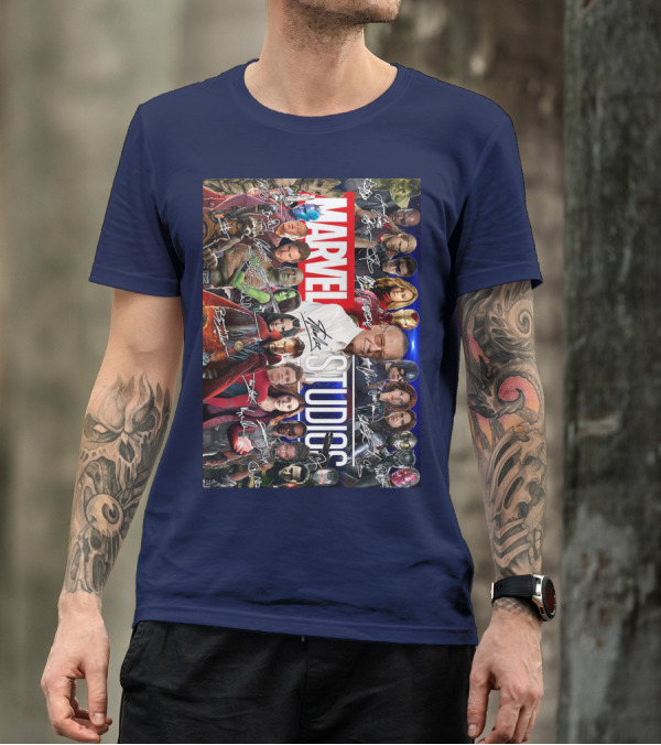 Marvel Studios Character Signatures Collage With Stan Lee And Iconic Heroes T-Shirt