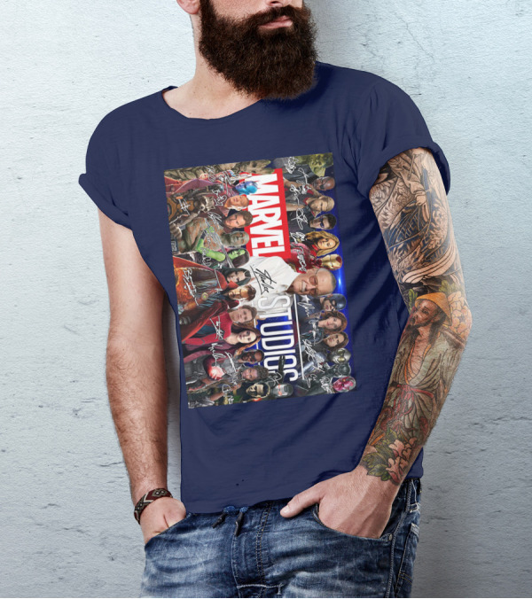 Marvel Studios Character Signatures Collage With Stan Lee And Iconic Heroes T-Shirt
