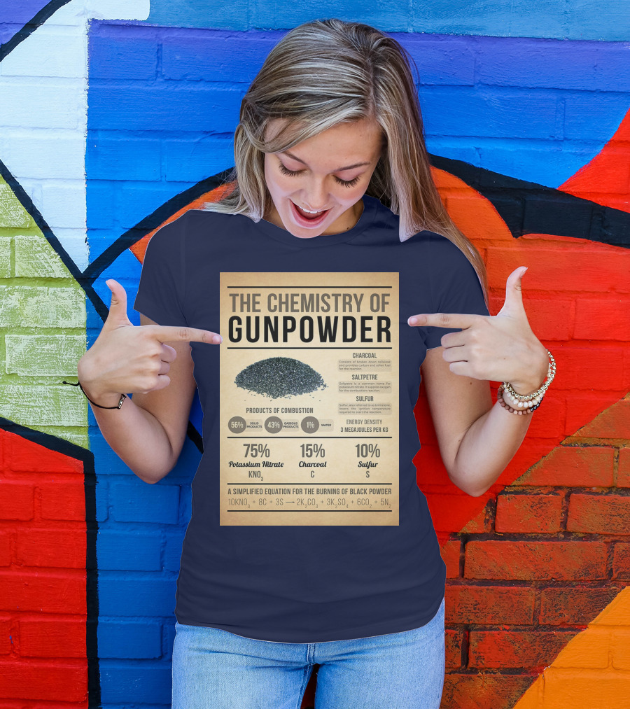 The Chemistry Of Gunpowder Formula: Potassium Nitrate Charcoal Sulfur Ratio And Energy Density T-Shirt