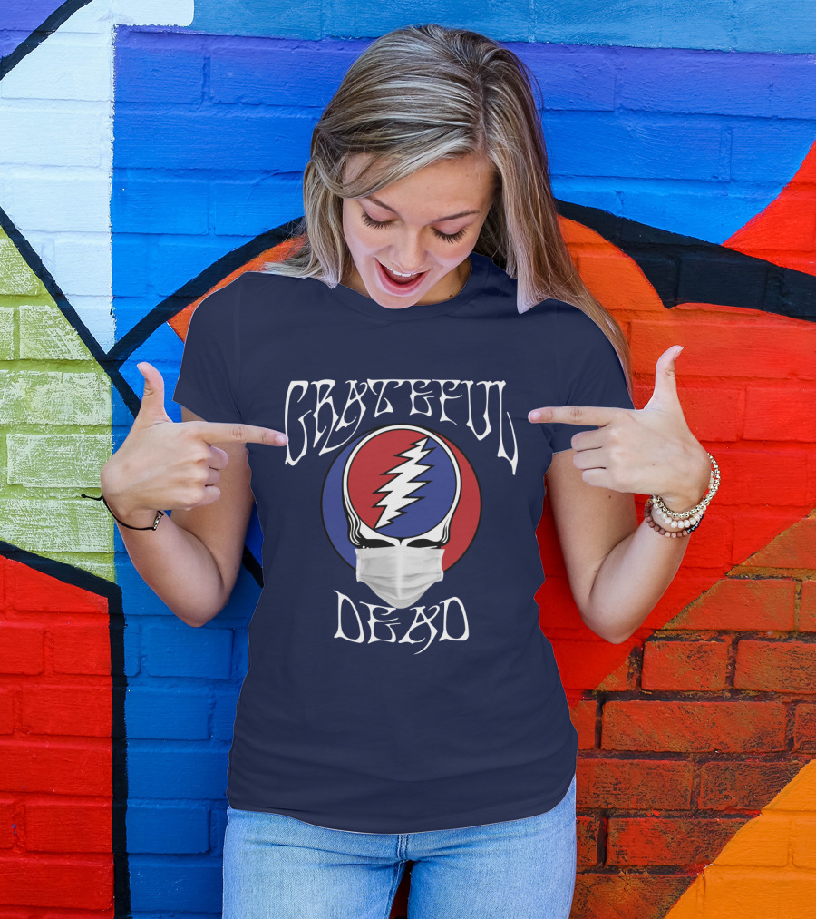 Grateful Dead Steal Your Face Mask Logo With Red And Blue Skull T-Shirt