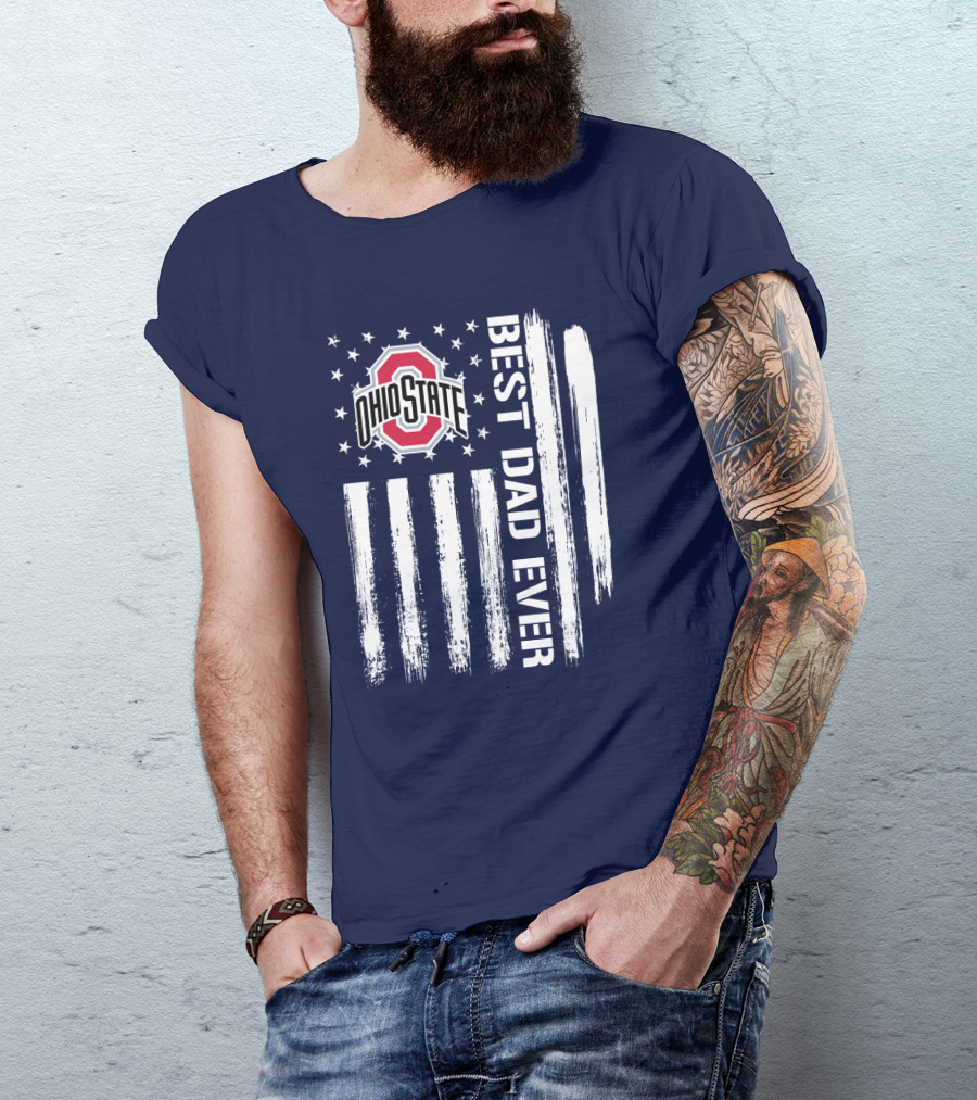 Ohio State Buckeyes Best Dad Ever Patriotic American Flag T-Shirt