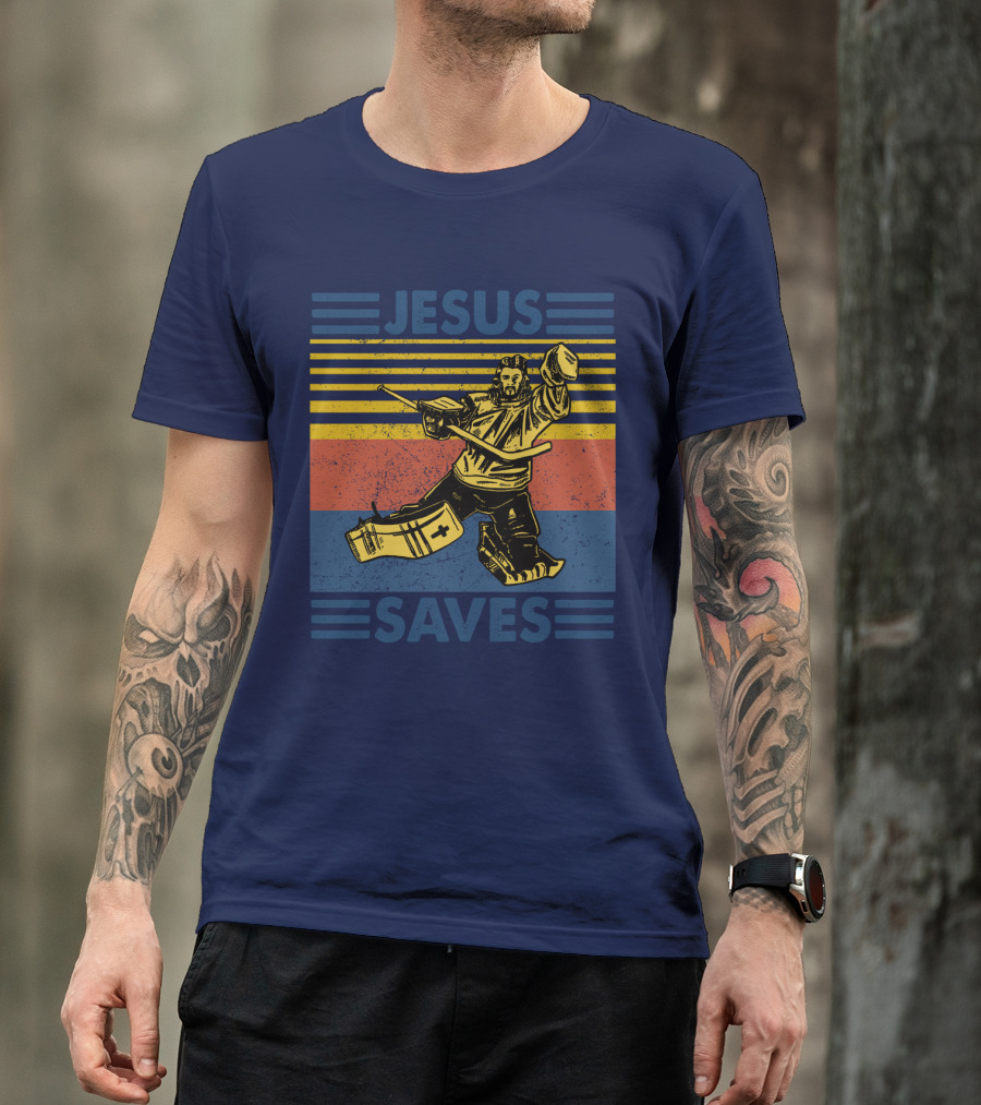 Hockey Jesus Saves Vintage Style Goalie T-Shirt
