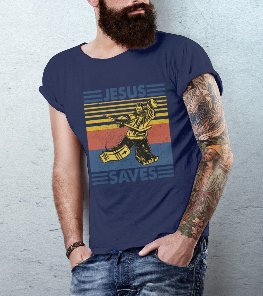 Hockey Jesus Saves Vintage Style Goalie T-Shirt
