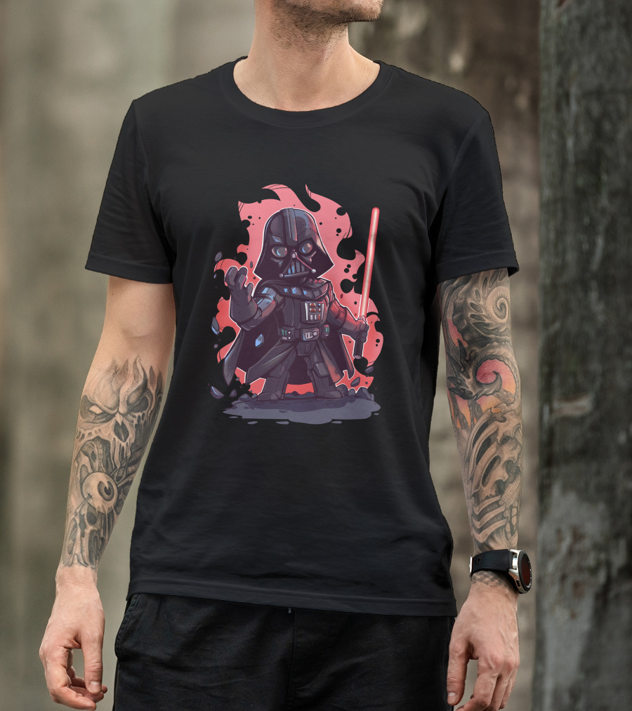 Darth Vader Cartoon With Lightsaber Star Wars Character T-Shirt