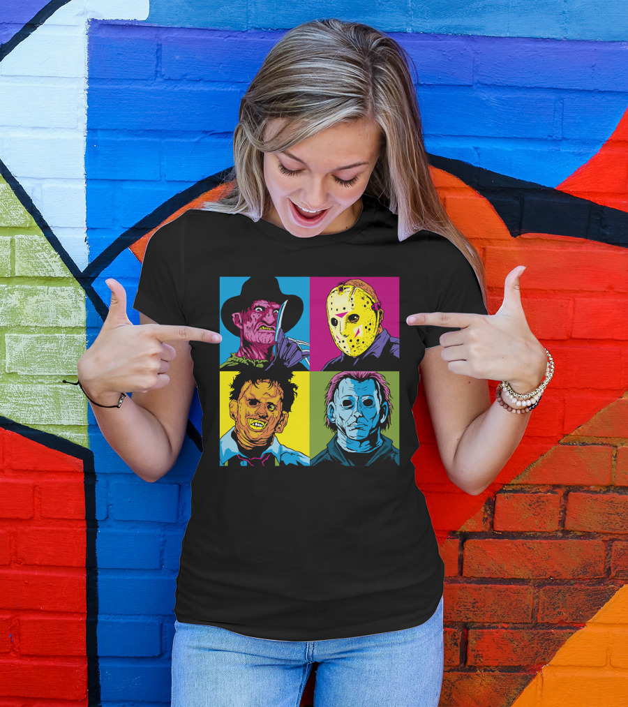 Freddy Jason Leatherface Michael Myers Horror Pop Art 4 Face T-Shirt