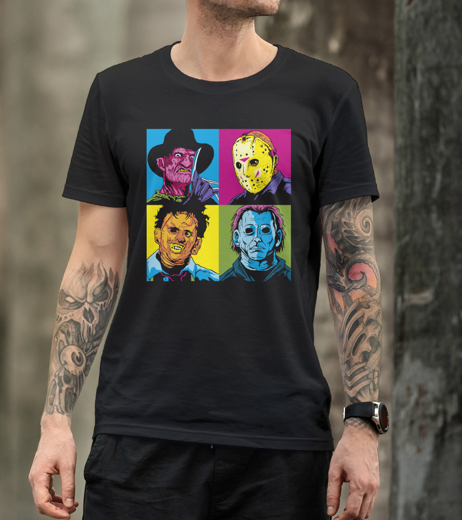 Freddy Jason Leatherface Michael Myers Horror Pop Art 4 Face T-Shirt
