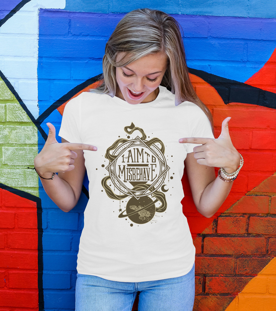 I Aim To Misbehave Firefly Serenity In Space With Gold Rings And Stars T-Shirt
