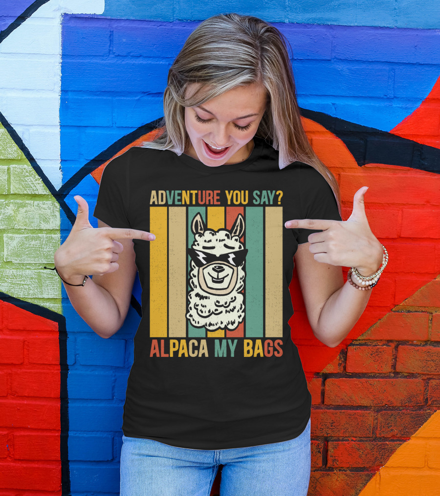 Adventure You Say Alpaca My Bags Vintage Retro Striped Alpaca T-Shirt