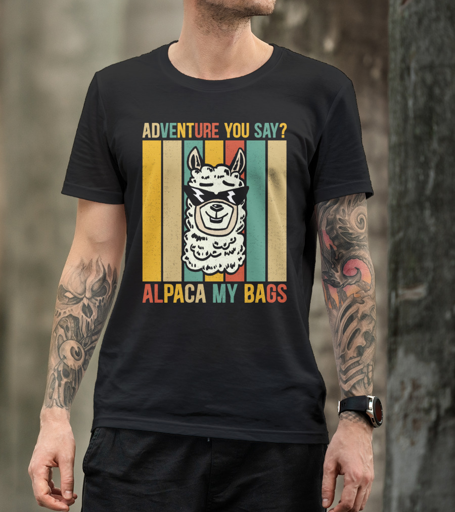 Adventure You Say Alpaca My Bags Vintage Retro Striped Alpaca T-Shirt