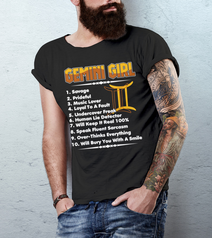 Gemini Girl Savage Funny Birthday Traits With Zodiac Symbol And Personality List T-Shirt