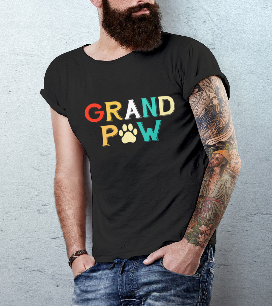 Grand Paw Doggy Puppy Lover Grandpa Funny Dog Paw Prints T-Shirt