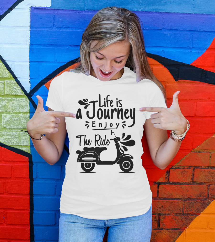Life Is A Journey Enjoy The Ride Vespa Scooter Motif T-Shirt