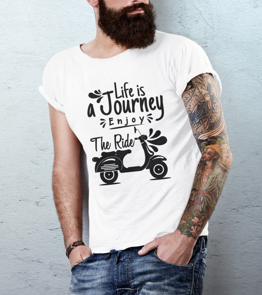 Life Is A Journey Enjoy The Ride Vespa Scooter Motif T-Shirt