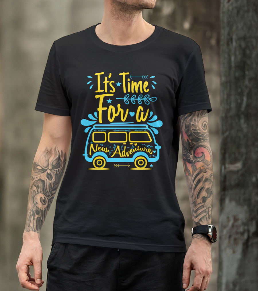 It's Time For A New Adventure With Camper Van Graphic And Arrows T-Shirt
