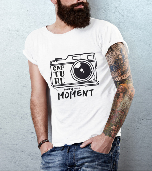 Capture Every Moment Camera Drawing Typography T-Shirt
