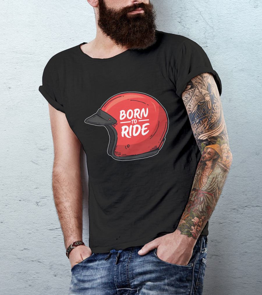 Born To Ride Retro Red Motorcycle Helmet T-Shirt