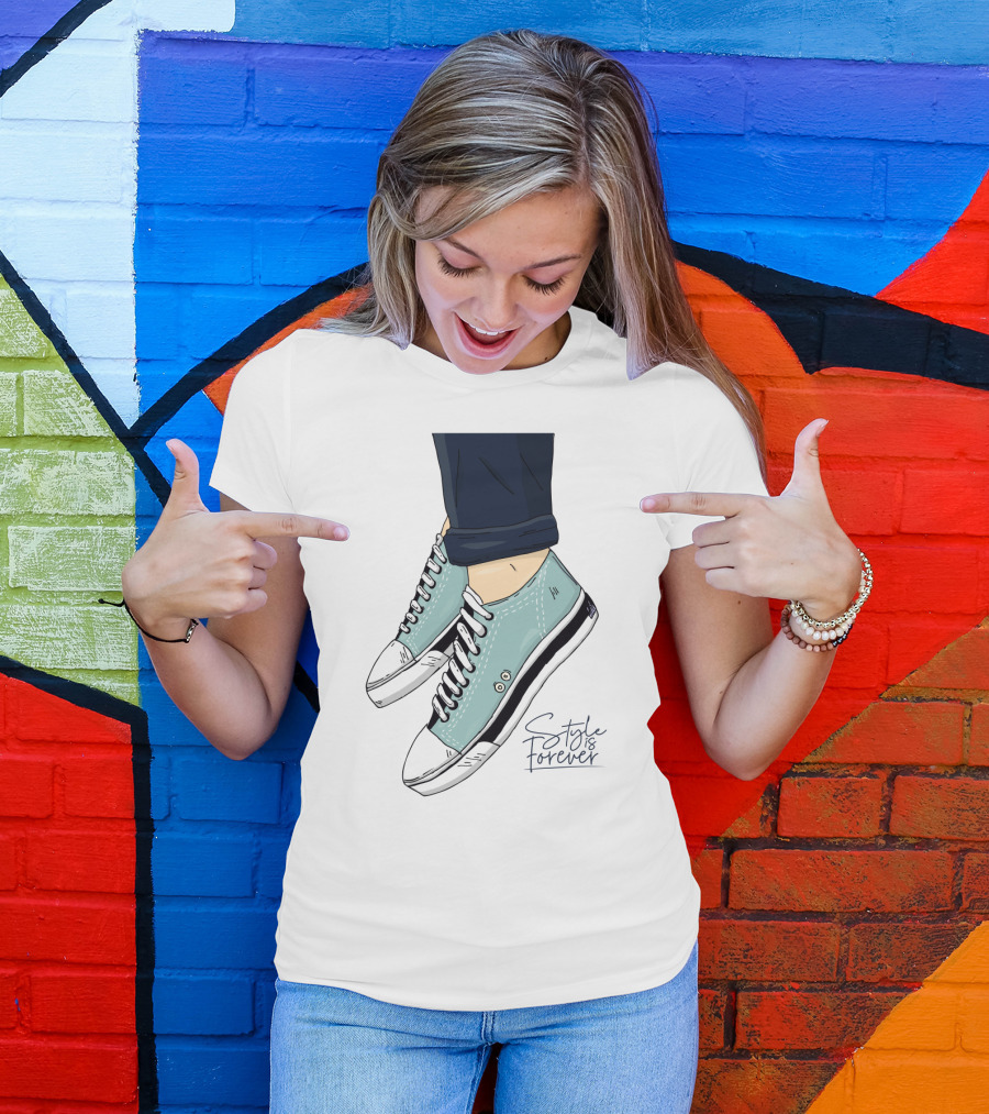 Style Is Forever Light Blue Sneakers Illustration With Classic Laced T-Shirt