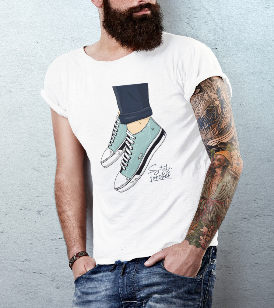 Style Is Forever Light Blue Sneakers Illustration With Classic Laced T-Shirt