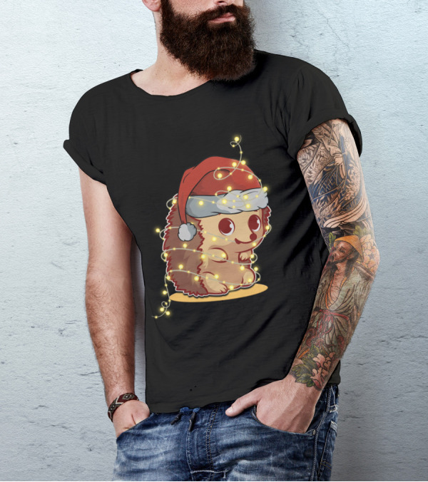 Santa Hat Festive Christmas Lights Hedgehog T-Shirt