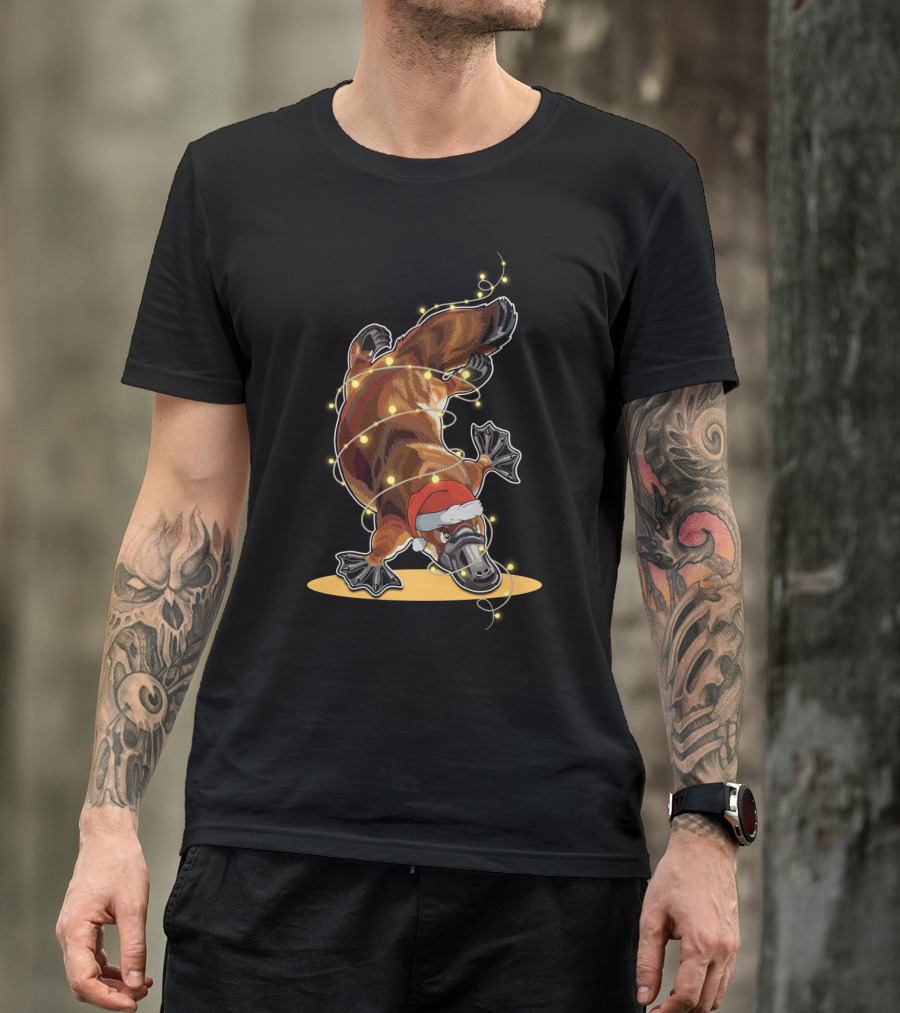Christmas Lights Platypus Santa Hat Holiday Festive Decor T-Shirt