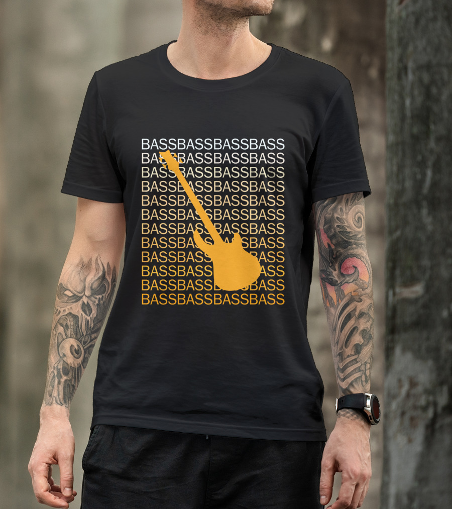 Bass Guitar Silhouette With Repeated Bass Text T-Shirt
