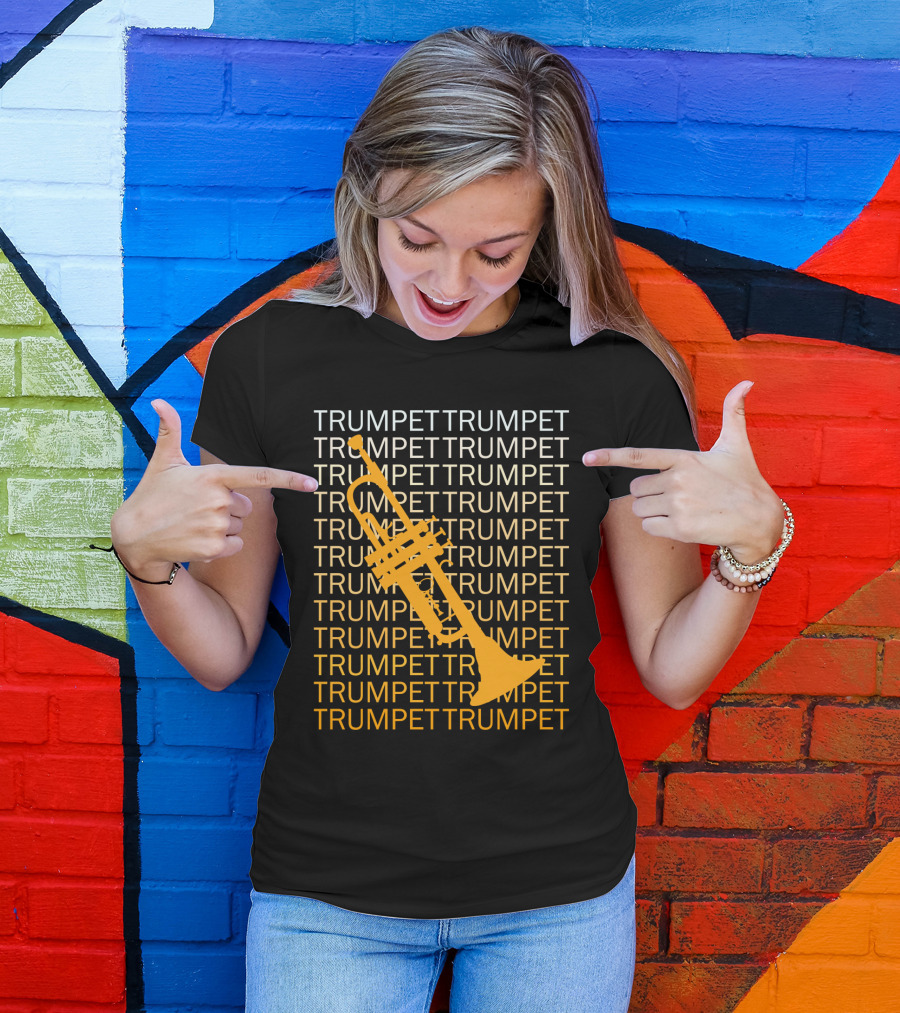 Trumpet Repeated Pattern With Bold Orange Trumpet T-Shirt
