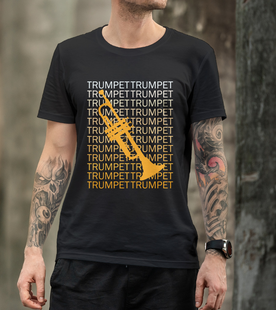 Trumpet Repeated Pattern With Bold Orange Trumpet T-Shirt