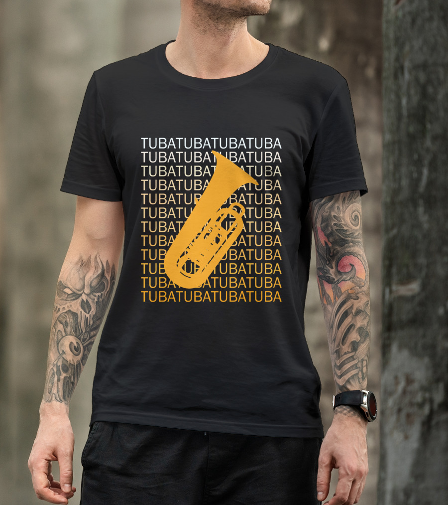 Tuba Repeated Text Pattern With Bold Tuba Image T-Shirt