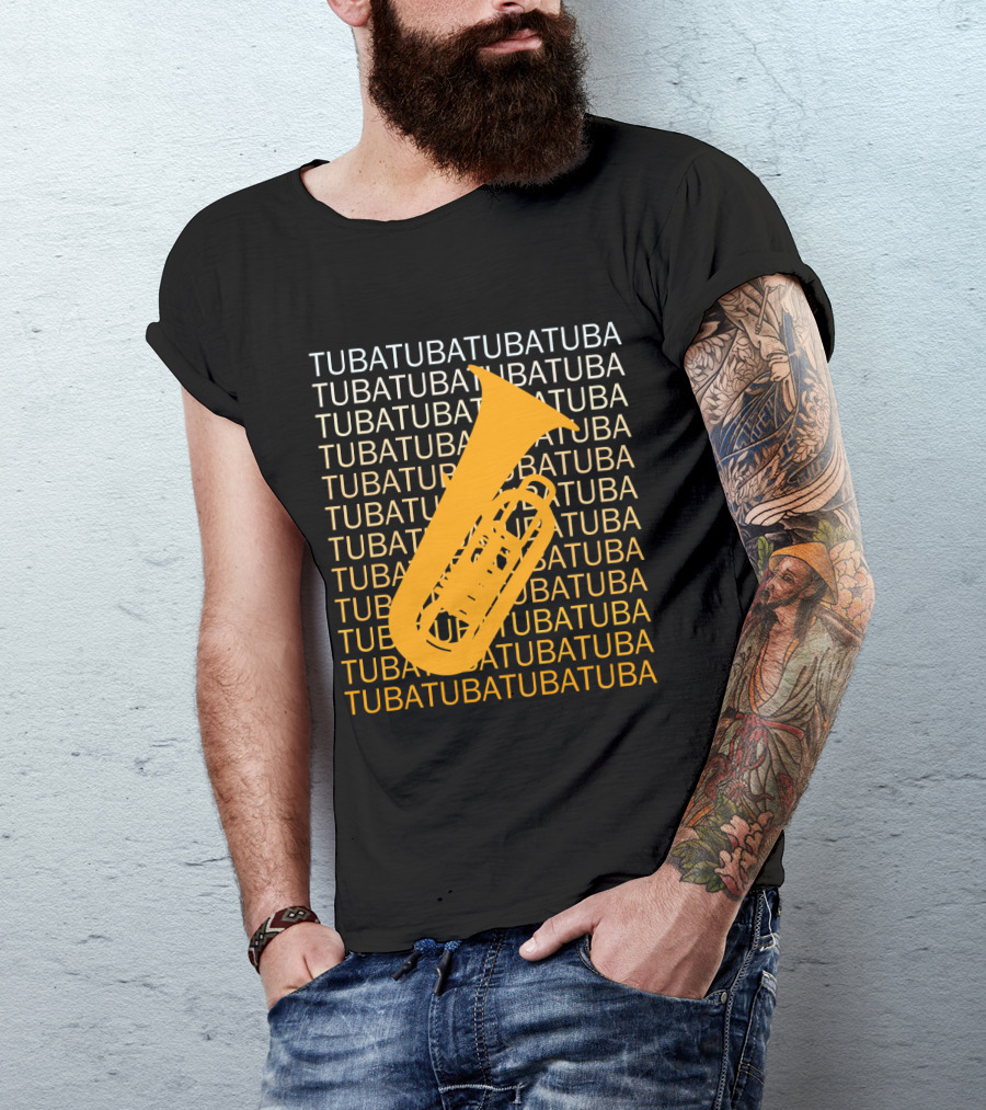 Tuba Repeated Text Pattern With Bold Tuba Image T-Shirt