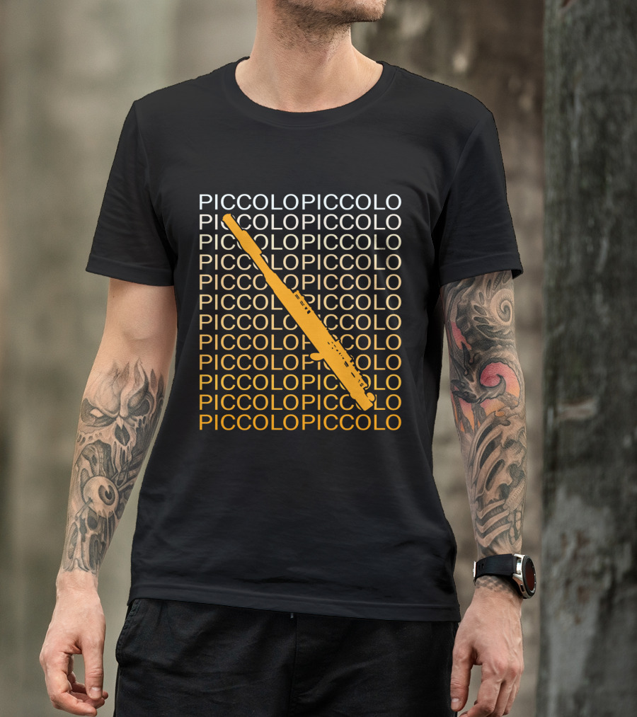 PICCOLO Word Pattern With Diagonal Orange Piccolo T-Shirt