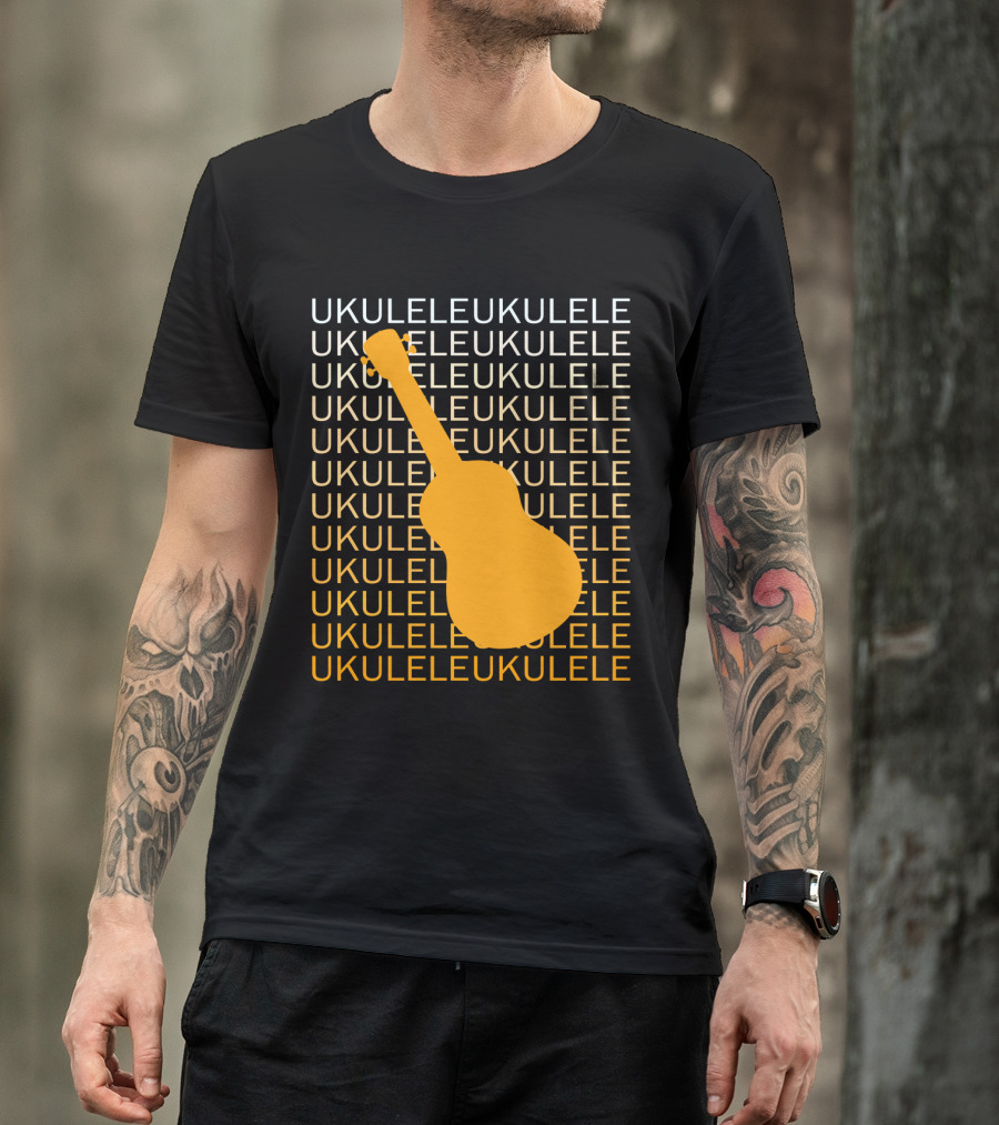 Repeating Ukulele Text With Orange Ukulele T-Shirt