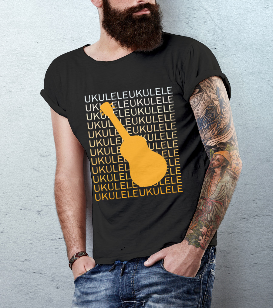 Repeating Ukulele Text With Orange Ukulele T-Shirt