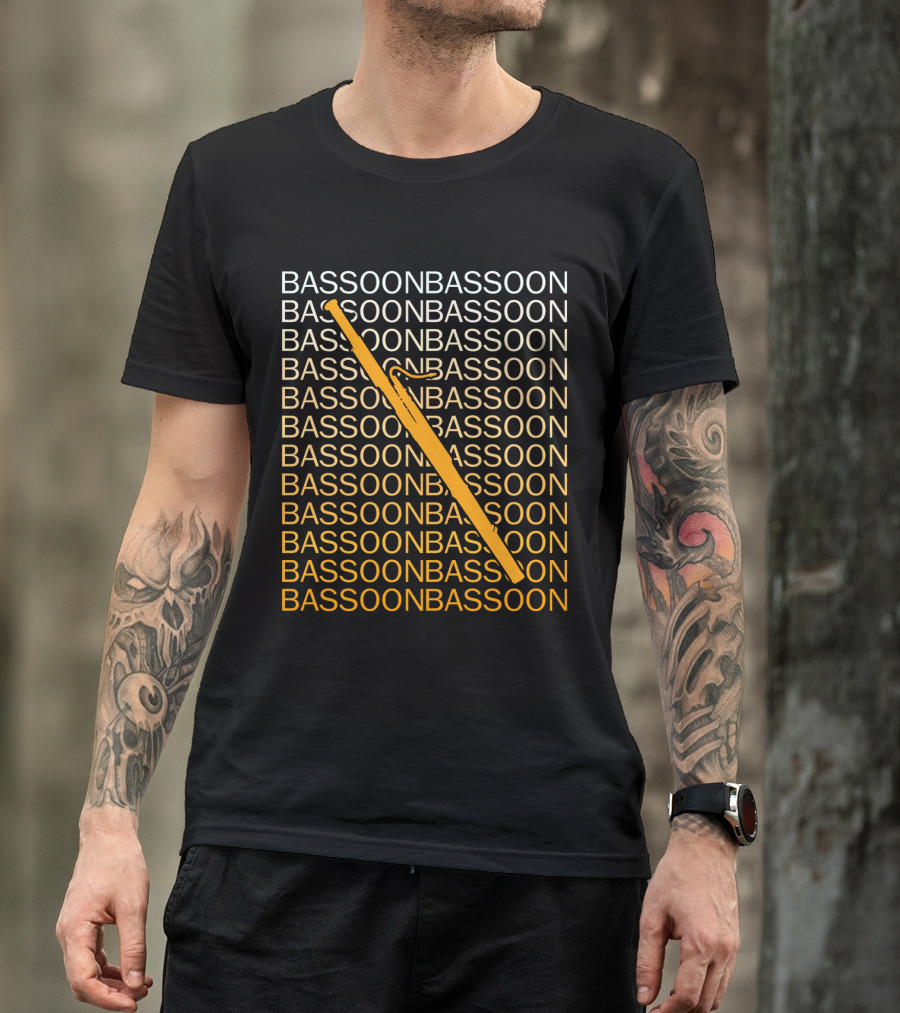 Bassoon Repetition Pattern With Diagonal Orange Bassoon Graphics T-Shirt