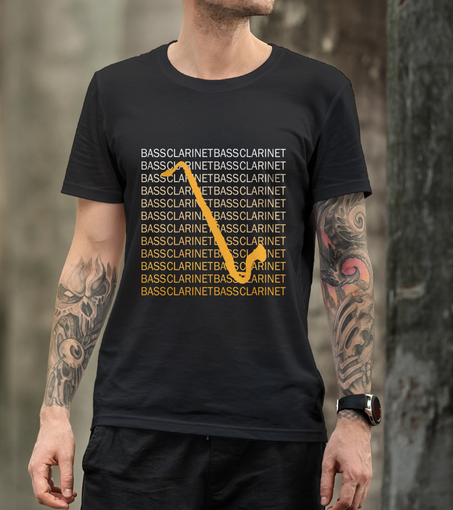 Bass Clarinet Repeated Text With Bold Orange T-Shirt