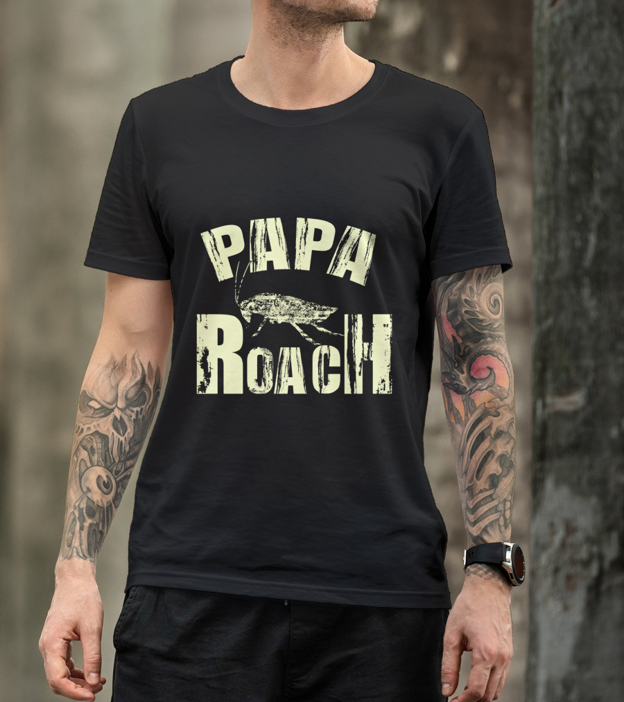 Papa Roach Distressed Logo With Cockroach T-Shirt