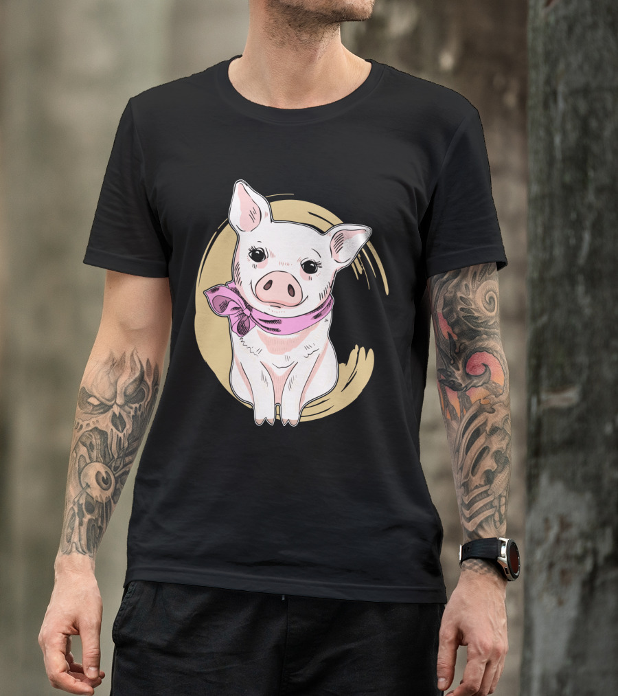 Funny Pig Wearing Pink Scarf T-Shirt