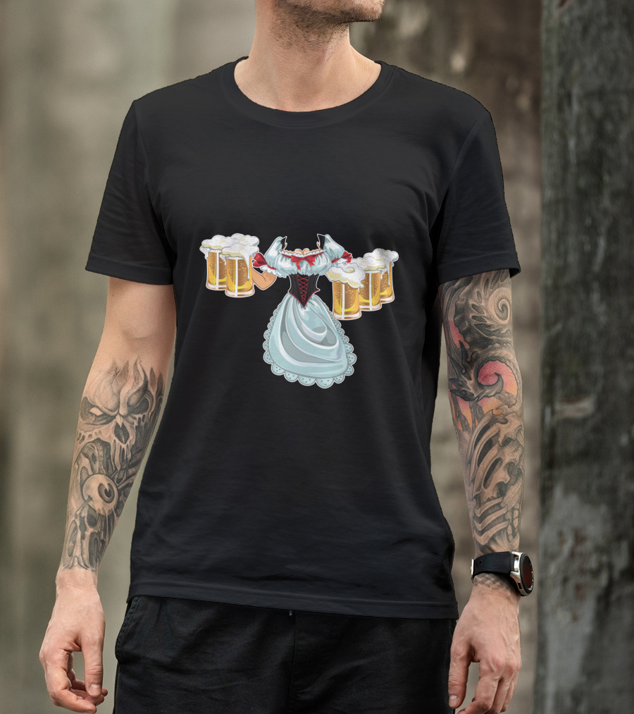 Dirndl Fraulein Oktoberfest Costume With Beer Mugs T-Shirt