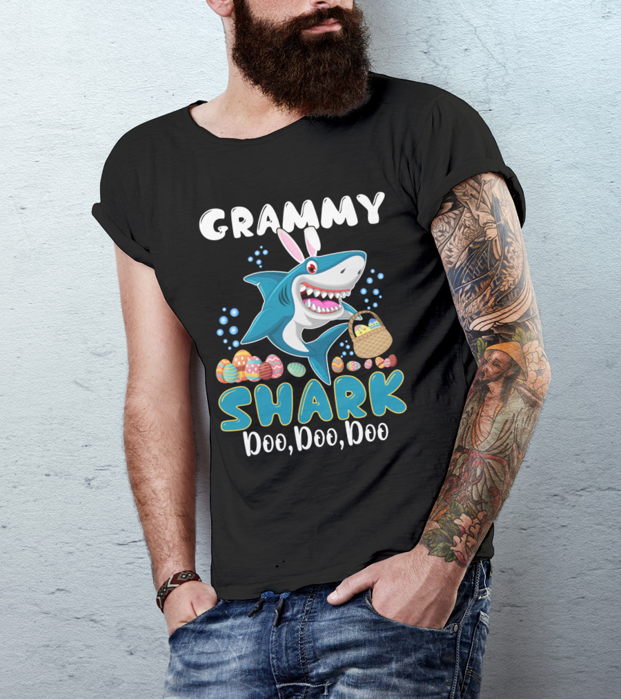 Grammy Shark Doo Doo Doo Bunny Ear Easter Egg Hunt T-Shirt