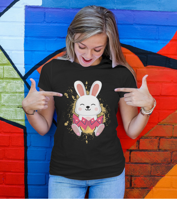 Funny Bunny Easter Rabbit In Colorful Egg Burst T-Shirt