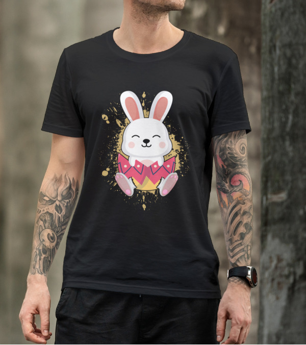 Funny Bunny Easter Rabbit In Colorful Egg Burst T-Shirt