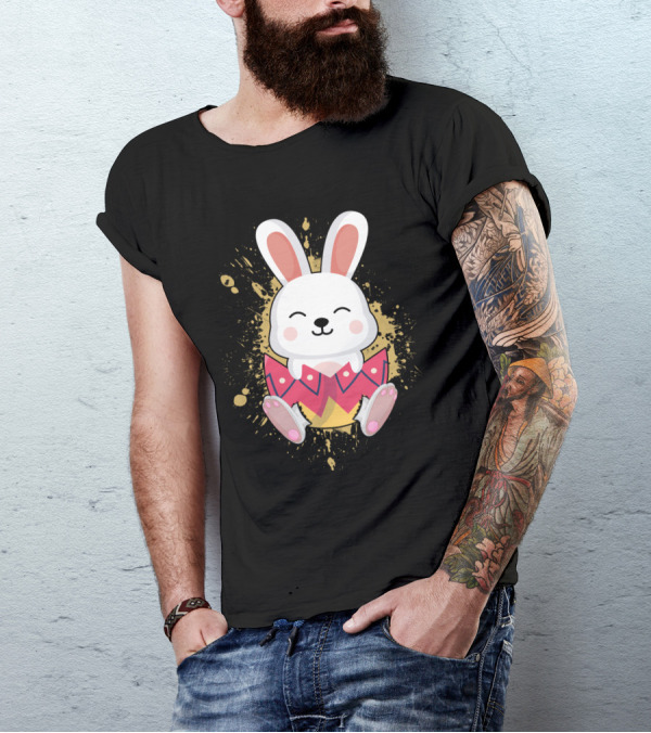 Funny Bunny Easter Rabbit In Colorful Egg Burst T-Shirt