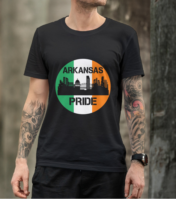Arkansas Pride Skyline Irish Flag Iconic Cityscape T-Shirt