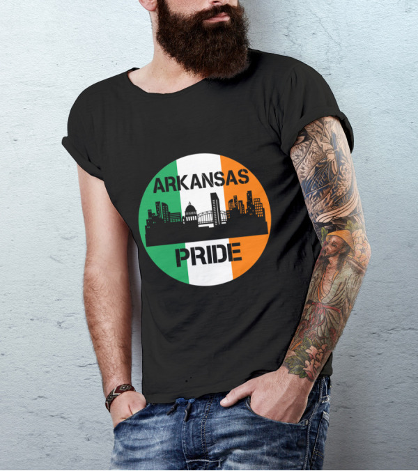 Arkansas Pride Skyline Irish Flag Iconic Cityscape T-Shirt
