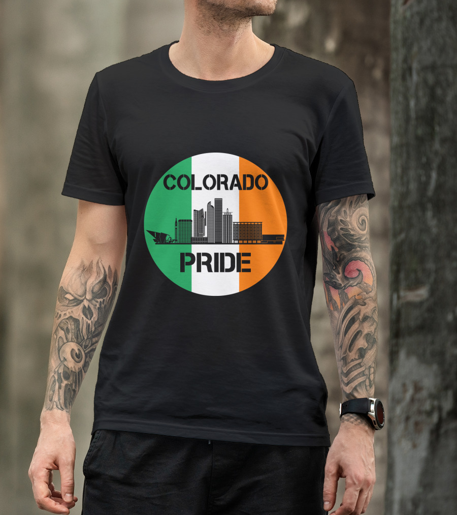 Colorado Pride Skyline With Irish Flag Background T-Shirt