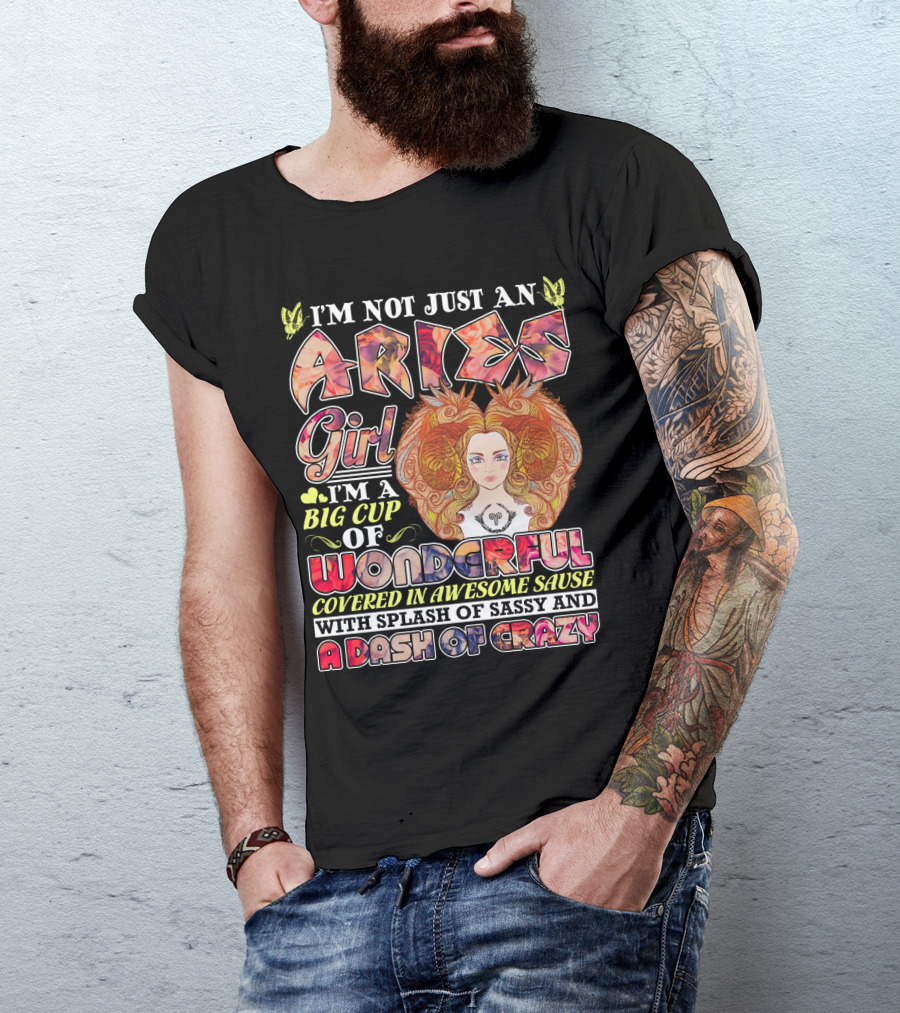 I'm Not Just An Aries Girl I'm A Big Cup Of Wonderful Covered In Awesome Sause With Splash Of Sassy And A Dash Of Crazy T-Shirt