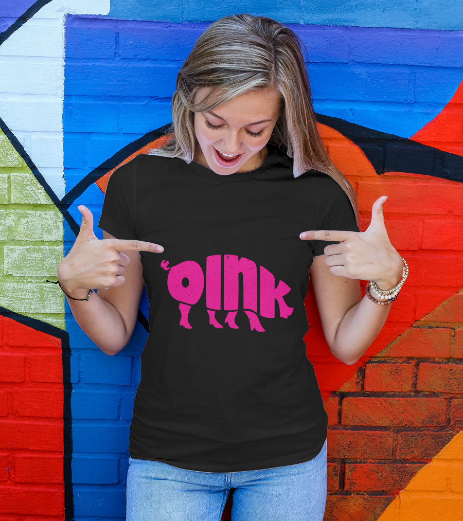 OINK Pink Pig Silhouette Humor T-Shirt