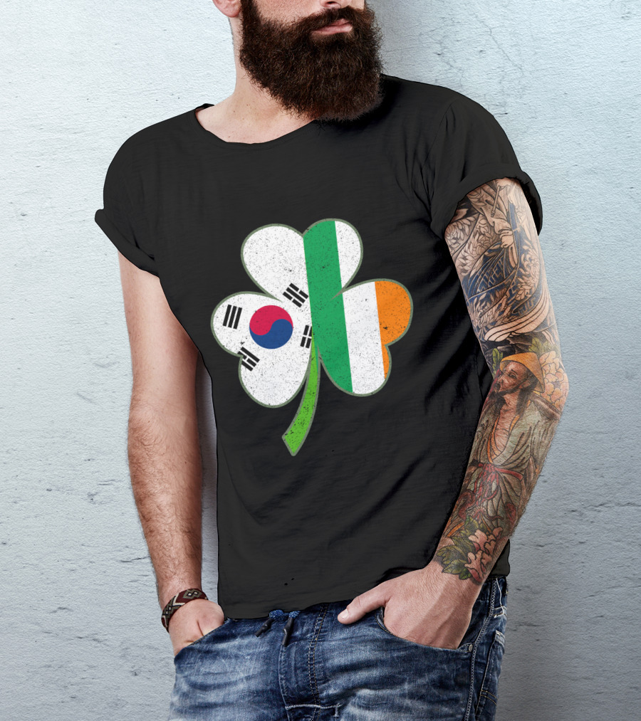 St Patricks Day Irish Korean Shamrock Green Clover Flag Fusion T-Shirt
