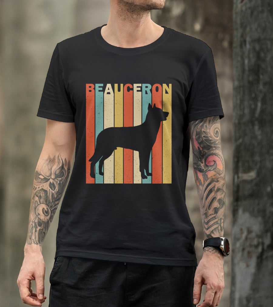 Beauceron Retro Silhouette Vertical Stripes T-Shirt