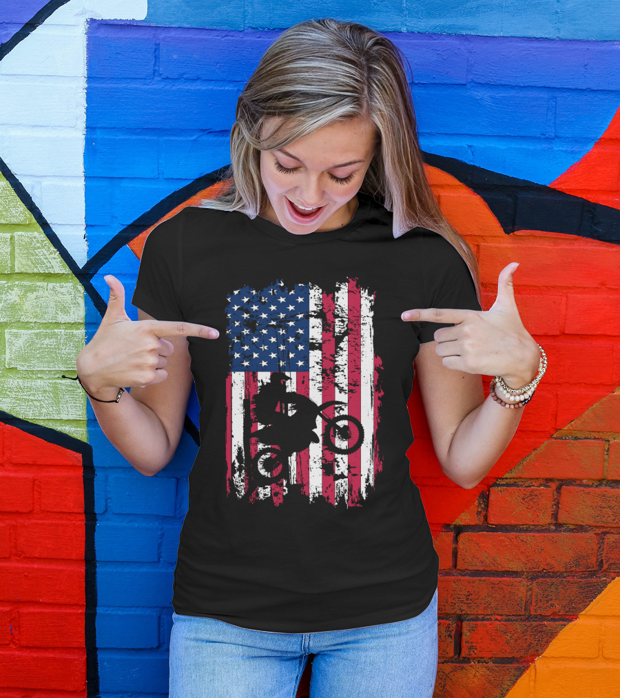 Motorcross Vintage American Flag Dirt Biking MotoX Racing T-Shirt